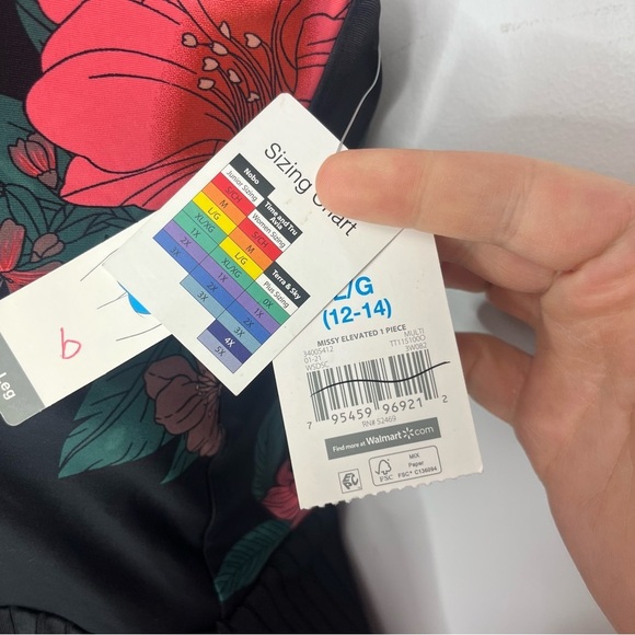 Time and Tru NEW Size Large Cross Front High Neck One Piece Black Floral Swim SB - Picture 4 of 7